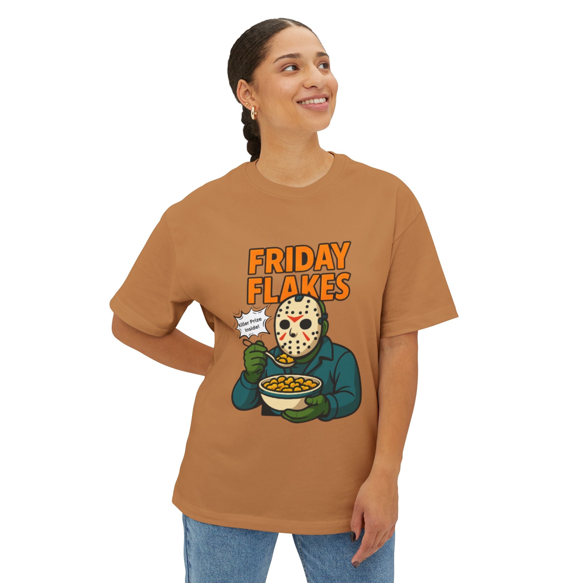 Friday Flakes Unisex Oversized Tee, Funny Graphic T-Shirt, Horror Movie Shirt, Casual Wear, Gift for Fans